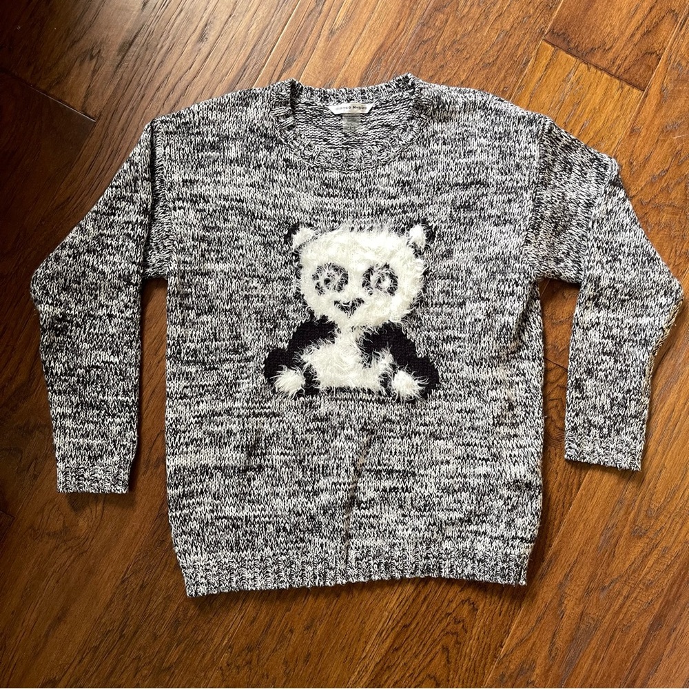 Bianca Nygard Black and White Quirky Panda Eyelash Detail Sweater Size Large